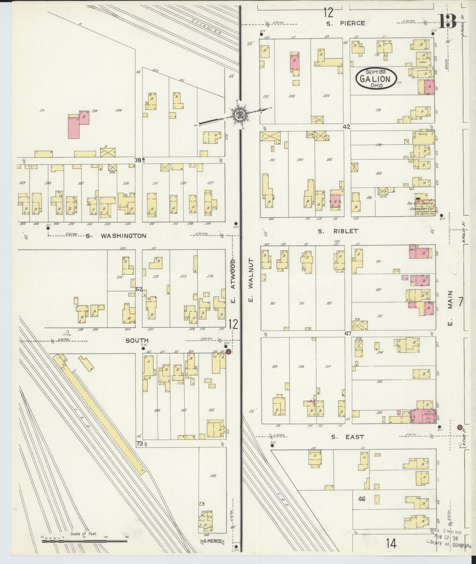 Sanborn Fire Insurance Map from Galion, Crawford County, Ohio (1913), Sheet #0013 - Historic Sanborn Fire Insurance Map Print, vintage old map wall art, antique decor, genealogy gift, Ohio Ohio map