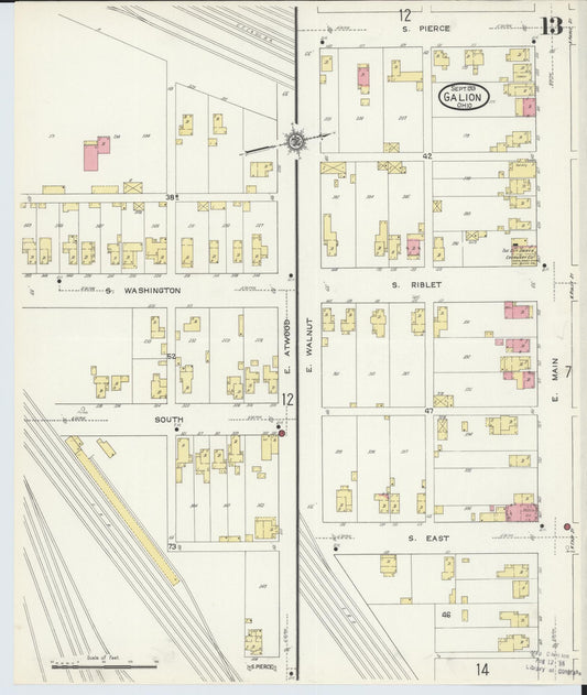 Sanborn Fire Insurance Map from Galion, Crawford County, Ohio (1913), Sheet #0013 - Historic Sanborn Fire Insurance Map Print, vintage old map wall art, antique decor, genealogy gift, Ohio Ohio map