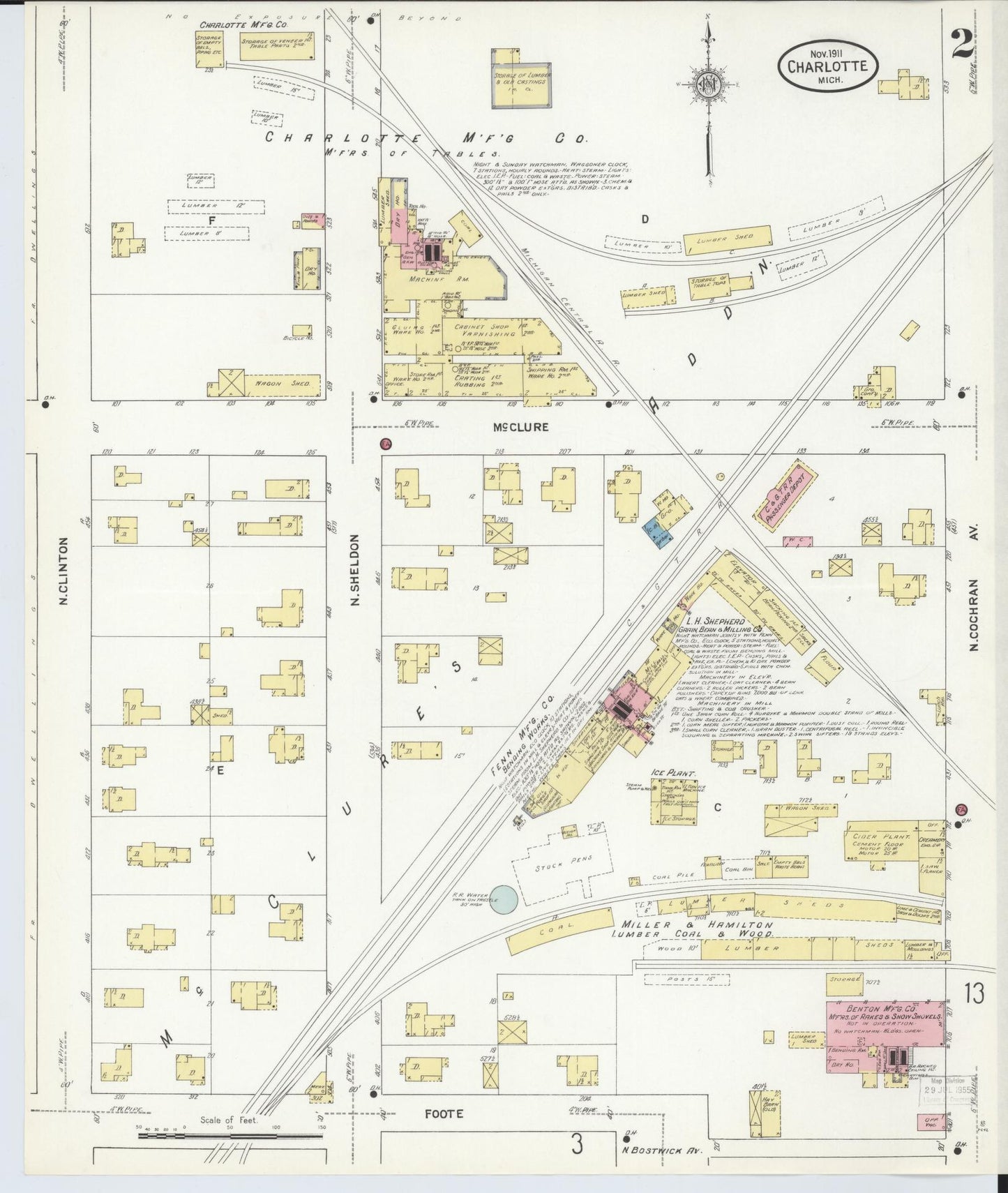 Sanborn Fire Insurance Map from Charlotte, Eaton County, Michigan (1911), Sheet #0002 - Complete Map Set gallery image, historic Sanborn map, vintage wall art, Michigan Michigan