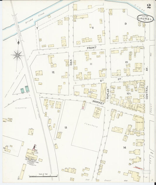 Sanborn Fire Insurance Map from Laurel, Sussex County, Delaware (1891), Sheet #0002 - Historic Sanborn Fire Insurance Map Print, vintage old map wall art, antique decor, genealogy gift, Delaware Delaware map