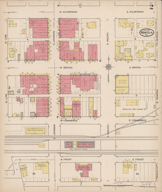 Sanborn Fire Insurance Map from Mineola, Wood County, Texas (1922), Sheet #0002 - Historic Sanborn Fire Insurance Map Print, vintage old map wall art, antique decor, genealogy gift, Texas Texas map