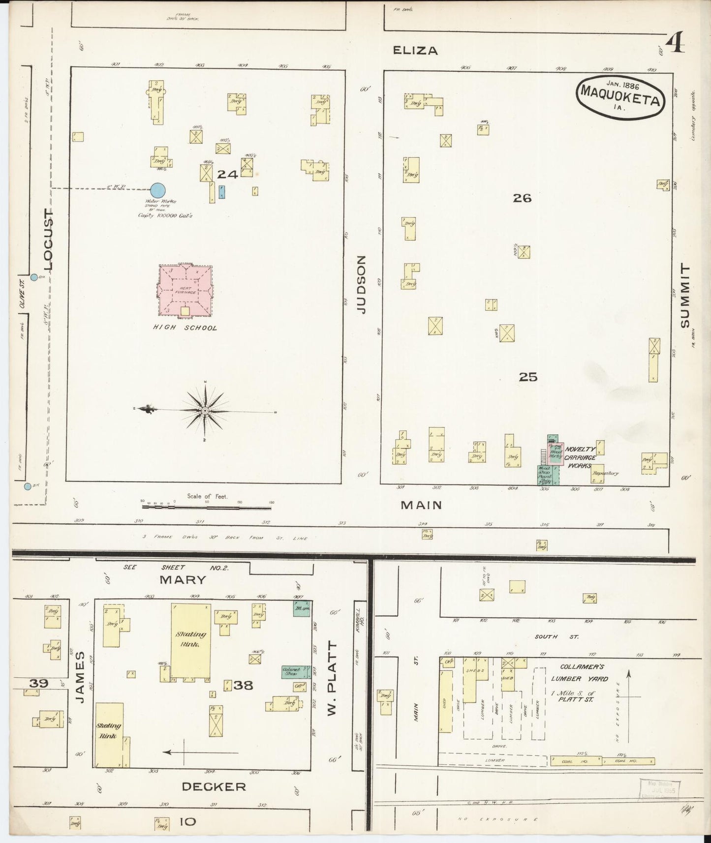 Sanborn Fire Insurance Map from Maquoketa, Jackson County, Iowa (1886), Sheet #0004 - Historic Sanborn Fire Insurance Map Print