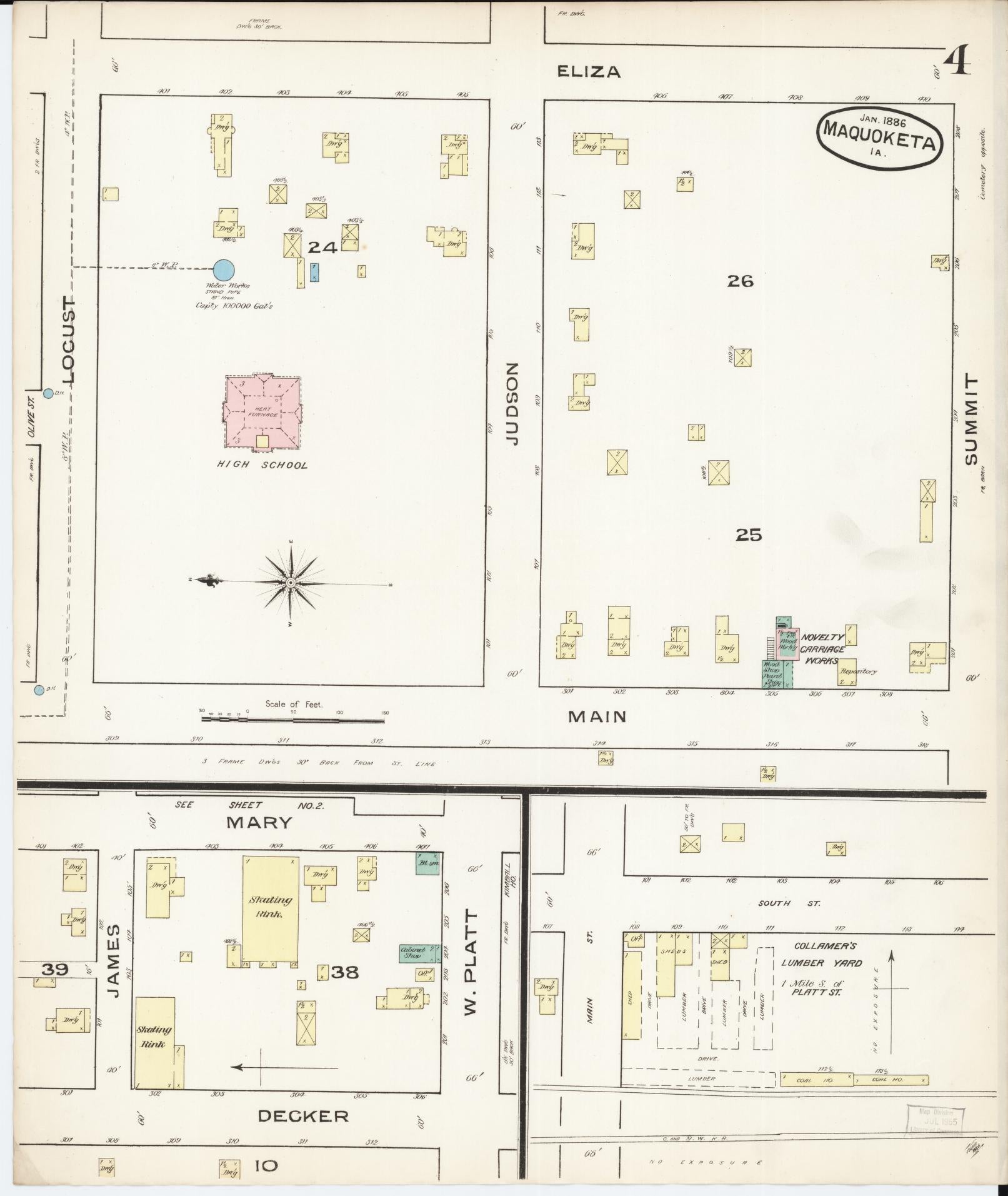 Sanborn Fire Insurance Map from Maquoketa, Jackson County, Iowa (1886), Sheet #0004 - Historic Sanborn Fire Insurance Map Print