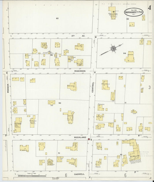 Sanborn Fire Insurance Map from Narragansett Pier, Washington County, Rhode Island (1910), Sheet #0004 - Historic Sanborn Fire Insurance Map Print, vintage old map wall art, antique decor, genealogy gift, Rhode Island Rhode Island map