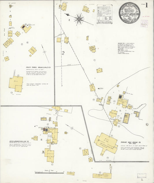 Sanborn Fire Insurance Map from Quartz Mountain, Tuolumne County, California (1908), Sheet #0001 - Complete Map Set gallery image, historic Sanborn map, vintage wall art, California California