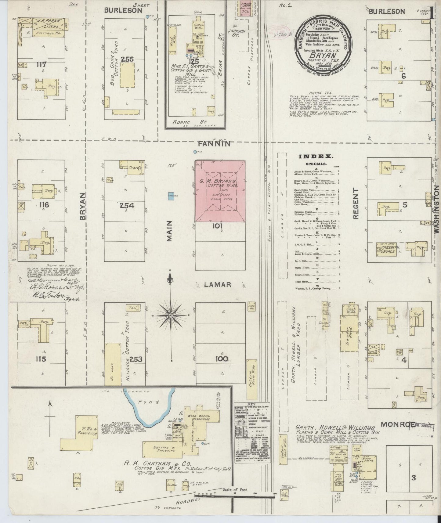 Sanborn Fire Insurance Map from Bryan, Brazos County, Texas. (1891) – Historic Sanborn Fire Insurance Map Print