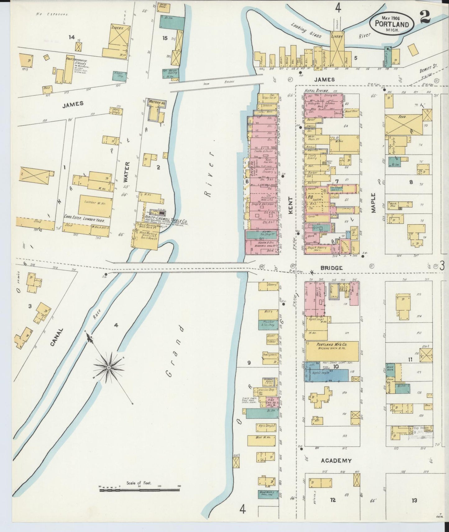 Sanborn Fire Insurance Map from Portland, Ionia County, Michigan (1906), Sheet #0002 - Complete Map Set gallery image, historic Sanborn map, vintage wall art, Michigan Michigan