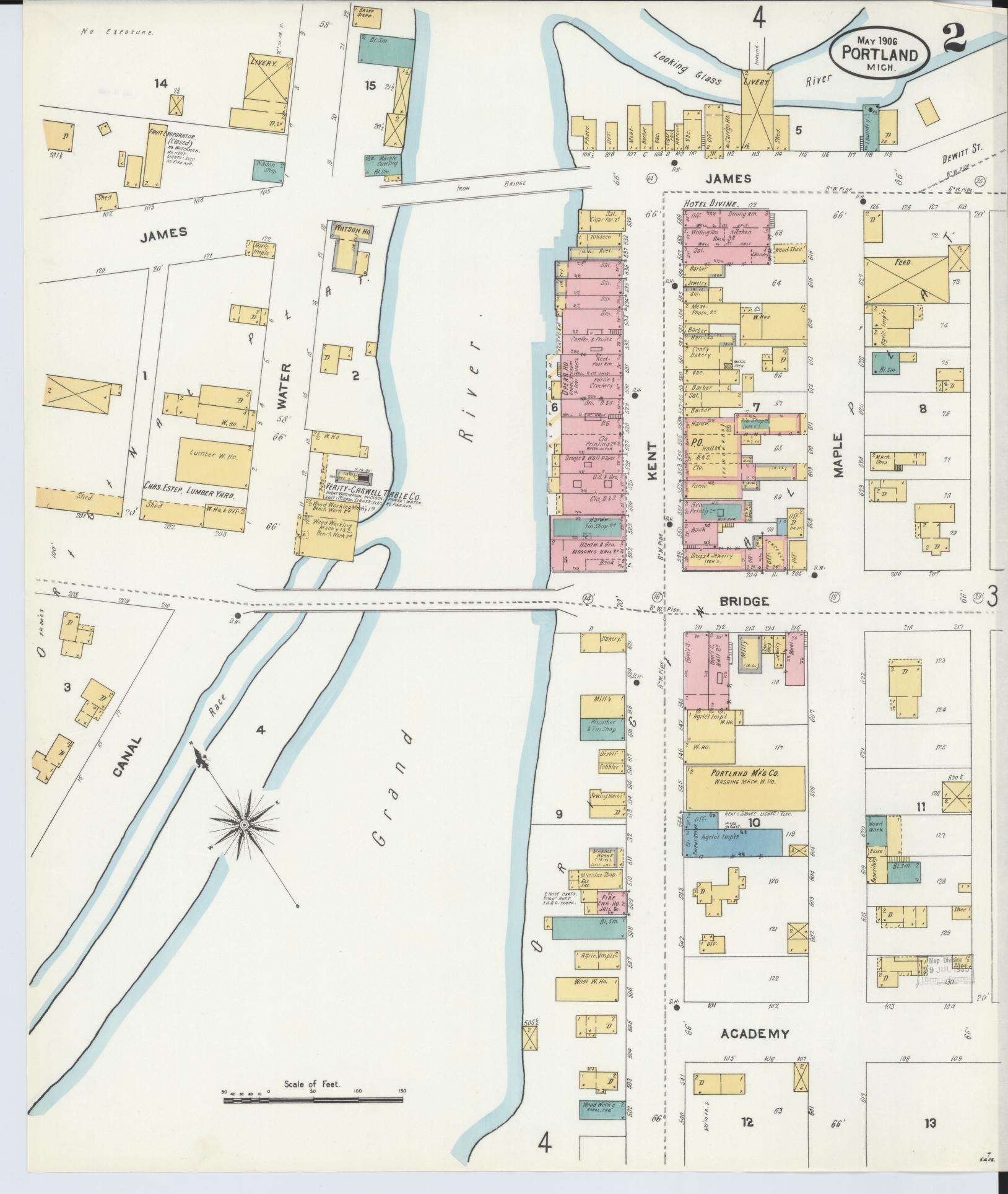 Sanborn Fire Insurance Map from Portland, Ionia County, Michigan (1906), Sheet #0002 - Complete Map Set gallery image, historic Sanborn map, vintage wall art, Michigan Michigan
