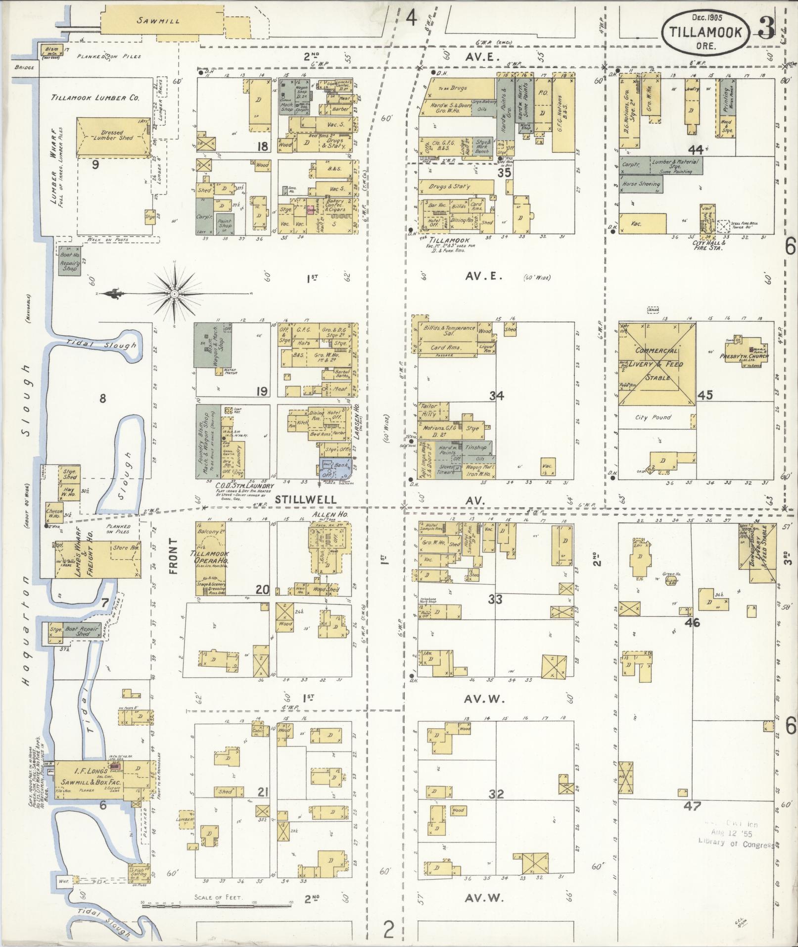 Sanborn Fire Insurance Map from Tillamook, Tillamook County, Oregon (1905), Sheet #0003 - Complete Map Set gallery image, historic Sanborn map, vintage wall art, Oregon Oregon