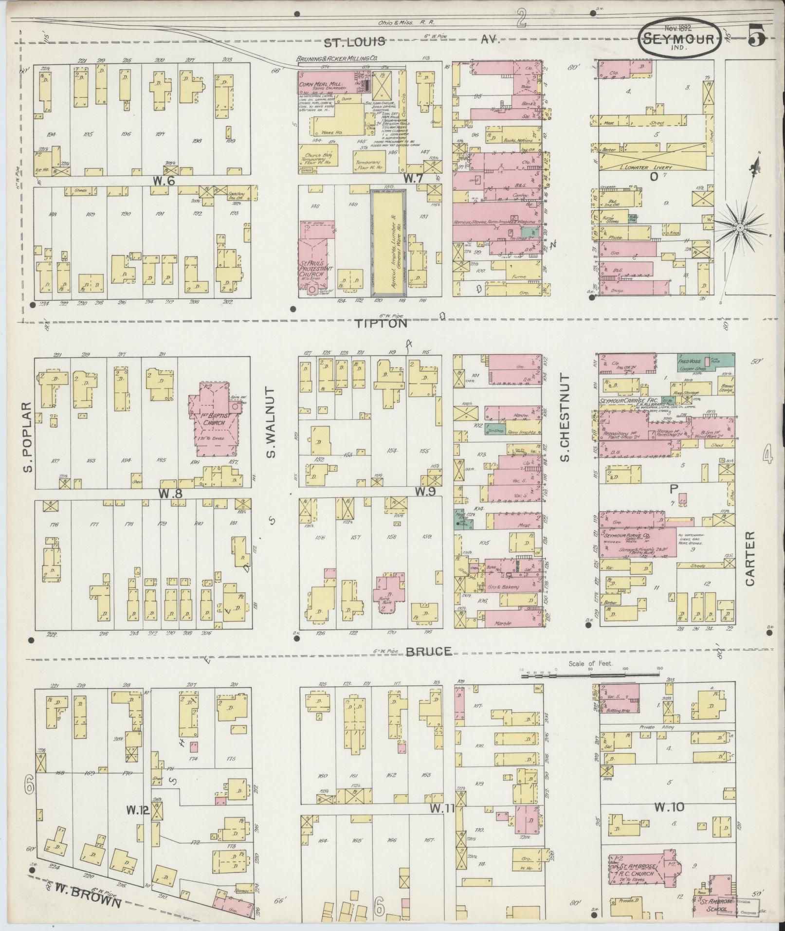 Sanborn Fire Insurance Map from Seymour, Jackson County, Indiana (1892), Sheet #0005 - Complete Map Set gallery image, historic Sanborn map, vintage wall art, Indiana Indiana
