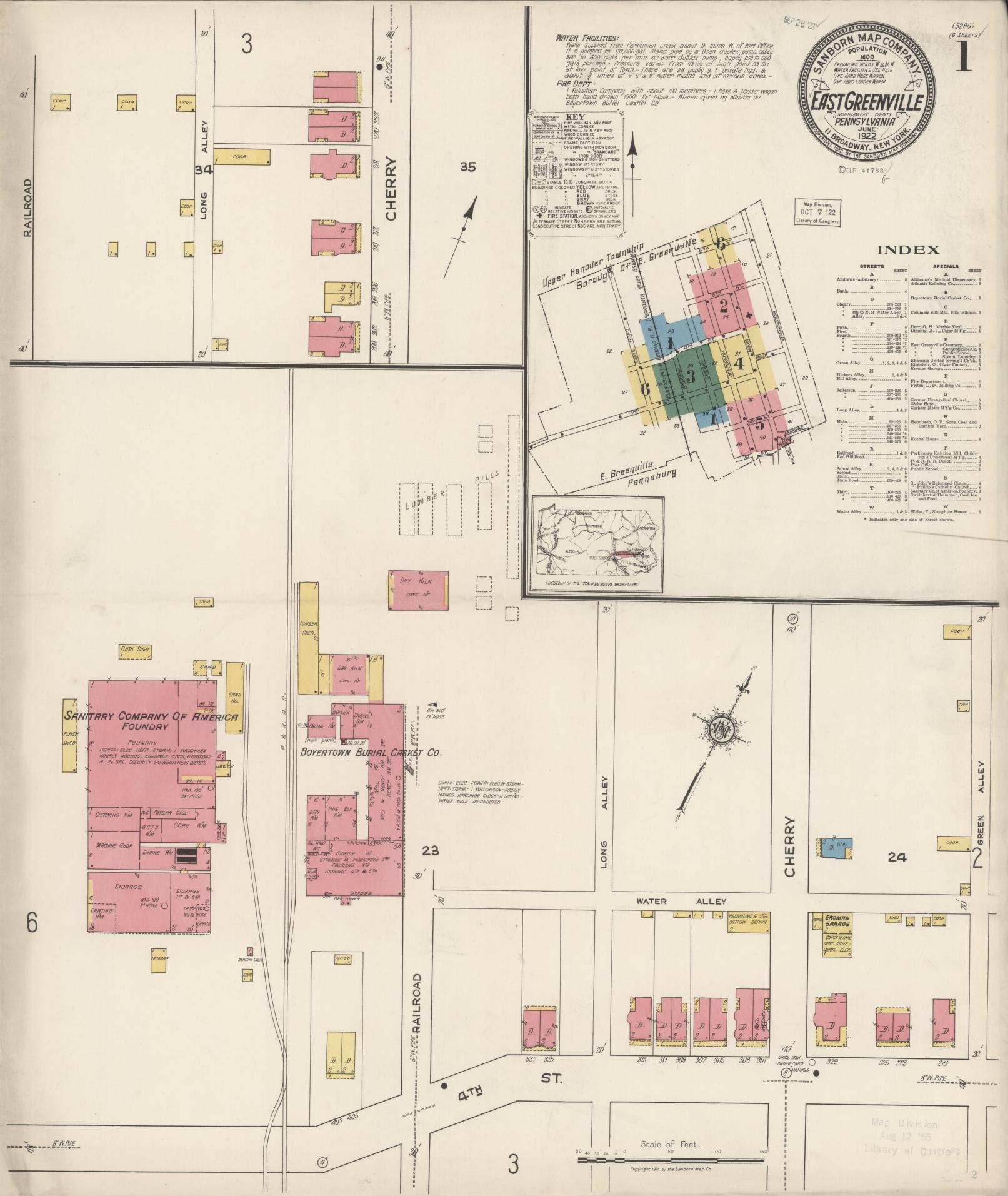 Sanborn Fire Insurance Map from East Greenville, Montgomery County, Pennsylvania (1922), Sheet #0001 - Historic Sanborn Fire Insurance Map Print, vintage old map wall art, antique decor, genealogy gift, Pennsylvania Pennsylvania map