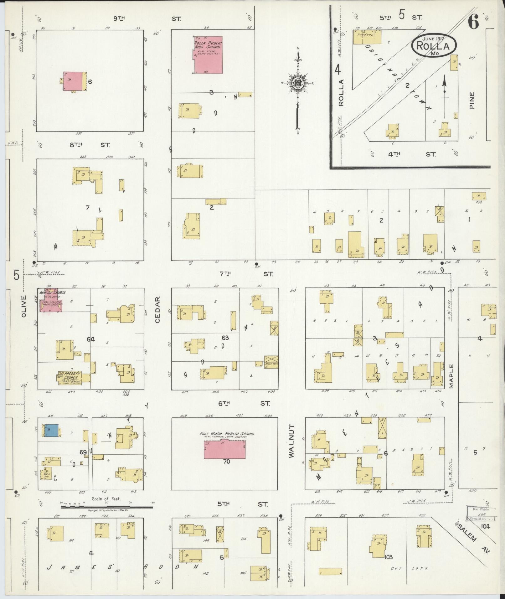 Sanborn Fire Insurance Map from Rolla, Phelps County, Missouri (1917), Sheet #0006 - Complete Map Set gallery image, historic Sanborn map, vintage wall art, Missouri Missouri