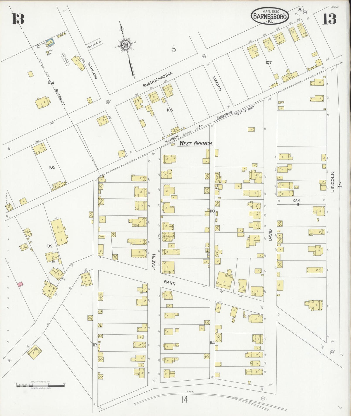 Sanborn Fire Insurance Map from Barnesboro, Cambria County, Pennsylvania (1930), Sheet #0013 - Complete Map Set gallery image, historic Sanborn map, vintage wall art, Pennsylvania Pennsylvania