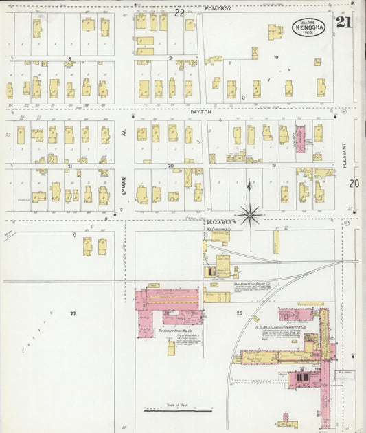 Sanborn Fire Insurance Map from Kenosha, Kenosha County, Wisconsin (1905), Sheet #0021 - Historic Sanborn Fire Insurance Map Print, vintage old map wall art, antique decor, genealogy gift, Wisconsin Wisconsin map