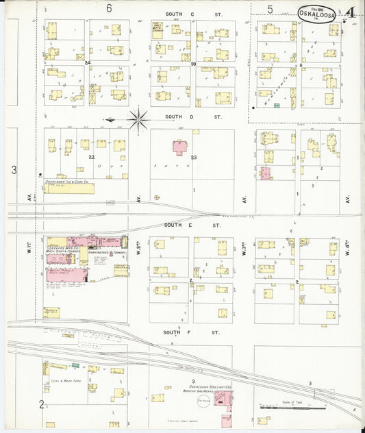 Sanborn Fire Insurance Map from Oskaloosa, Mahaska County, Iowa (1896), Sheet #0004 - Historic Sanborn Fire Insurance Map Print, vintage old map wall art