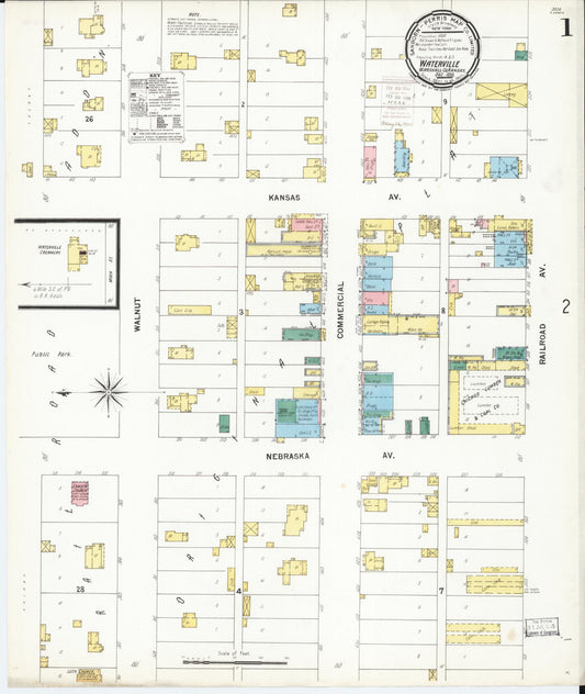 Sanborn Fire Insurance Map from Waterville, Marshall County, Kansas (1899), Sheet #0001 - Historic Sanborn Fire Insurance Map Print, vintage old map wall art, antique decor, genealogy gift, Kansas Kansas map