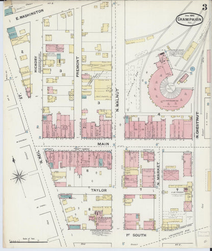 Sanborn Fire Insurance Map from Champaign, Champaign County, Illinois (1892), Sheet #0003 - Complete Map Set gallery image, historic Sanborn map, vintage wall art, Illinois Illinois