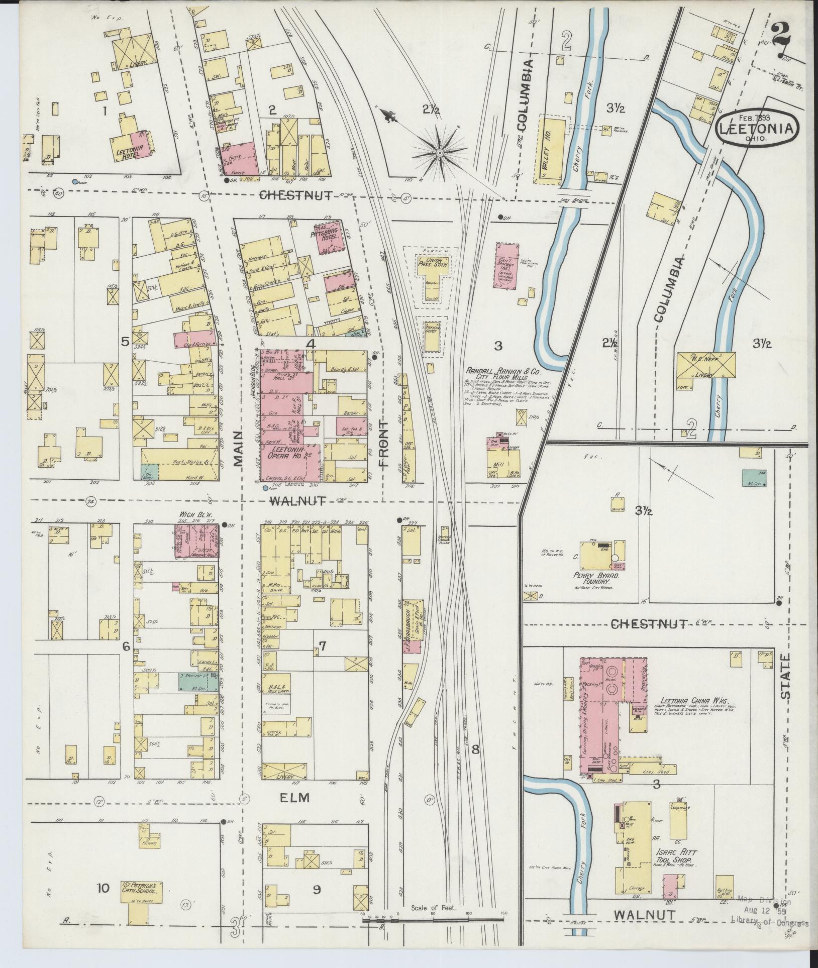 Sanborn Fire Insurance Map from Leetonia, Columbiana County, Ohio (1893), Sheet #0002 - Historic Sanborn Fire Insurance Map Print, vintage old map wall art, antique decor, genealogy gift, Ohio Ohio map