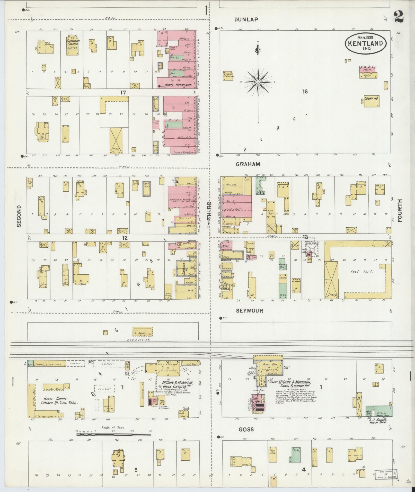 Sanborn Fire Insurance Map from Kentland, Newton County, Indiana (1899), Sheet #0002 - Historic Sanborn Fire Insurance Map Print, vintage old map wall art, antique decor, genealogy gift, Indiana Indiana map