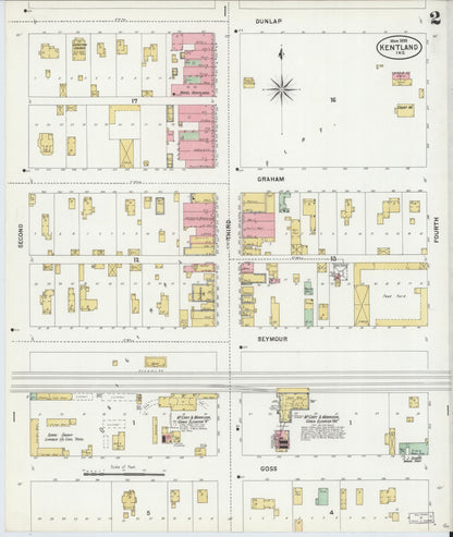 Sanborn Fire Insurance Map from Kentland, Newton County, Indiana (1899), Sheet #0002 - Historic Sanborn Fire Insurance Map Print, vintage old map wall art, antique decor, genealogy gift, Indiana Indiana map