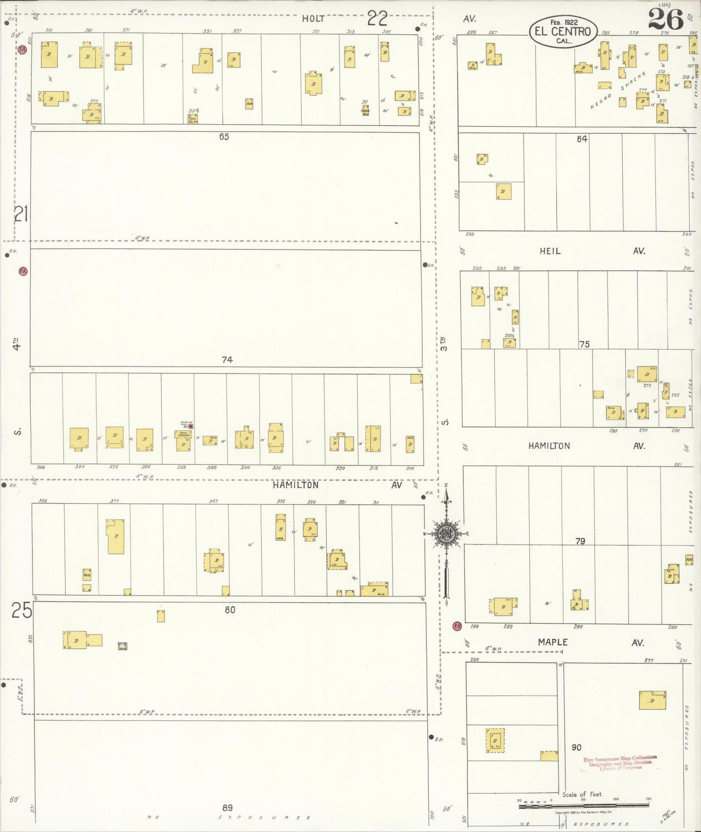 Sanborn Fire Insurance Map from El Centro, Imperial County, California (1922), Sheet #0026 - Complete Map Set gallery image, historic Sanborn map, vintage wall art, California California