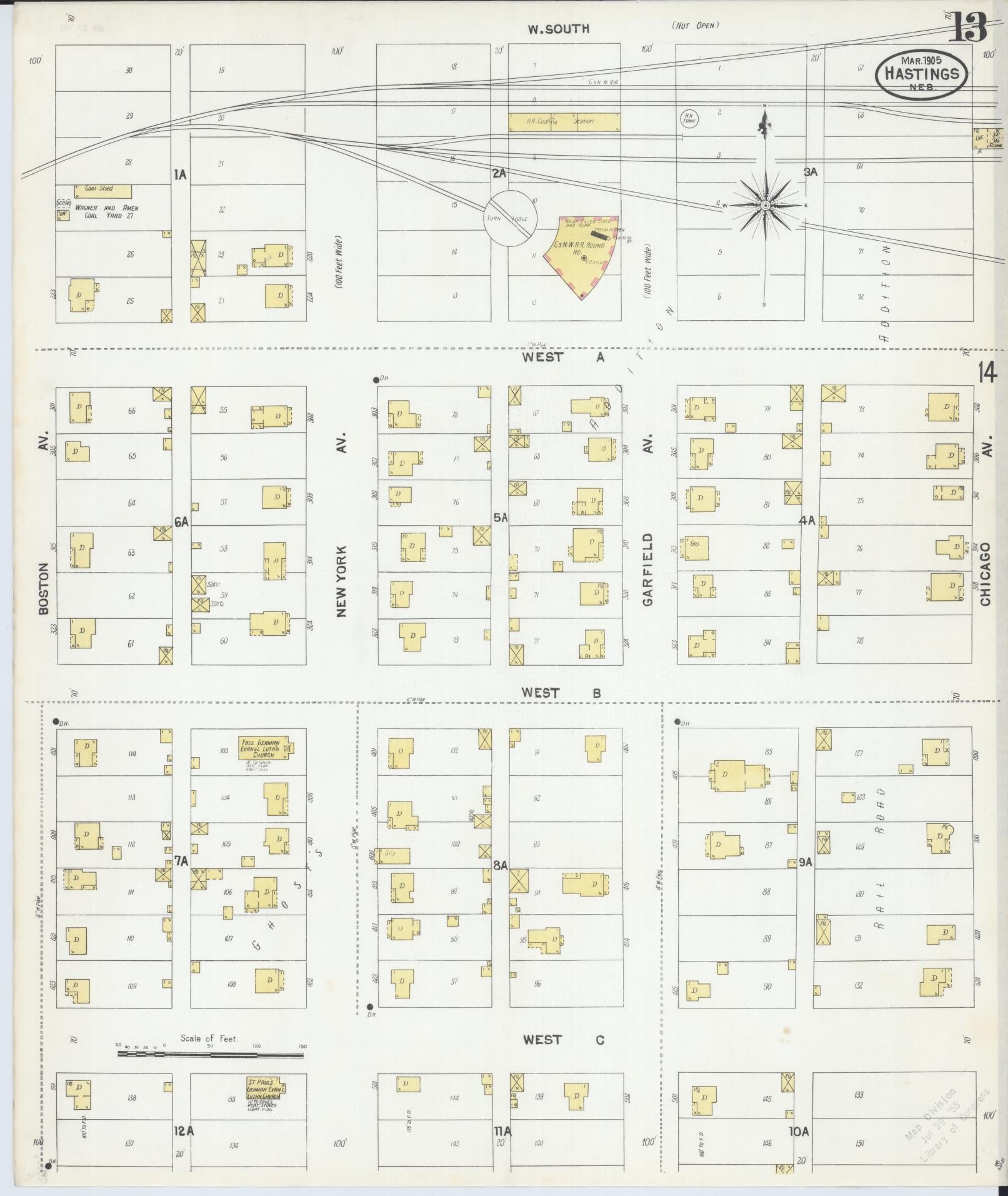 Sanborn Fire Insurance Map from Hastings, Adams County, Nebraska (1905), Sheet #0013 - Historic Sanborn Fire Insurance Map Print, vintage old map wall art, antique decor, genealogy gift, Nebraska Nebraska map