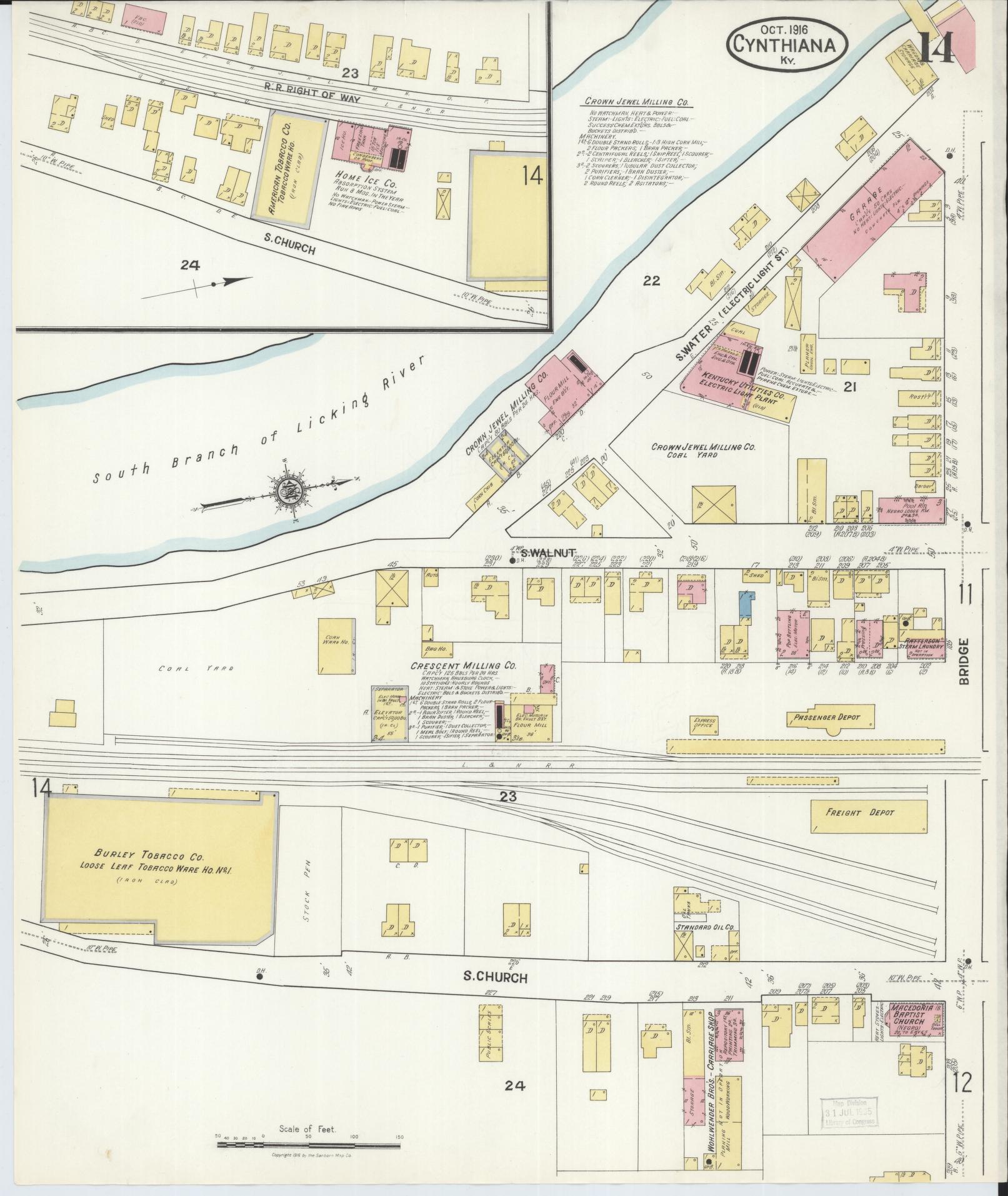 Sanborn Fire Insurance Map from Cynthiana, Harrison County, Kentucky (1916), Sheet #0014 - Complete Map Set gallery image, historic Sanborn map, vintage wall art, Kentucky Kentucky