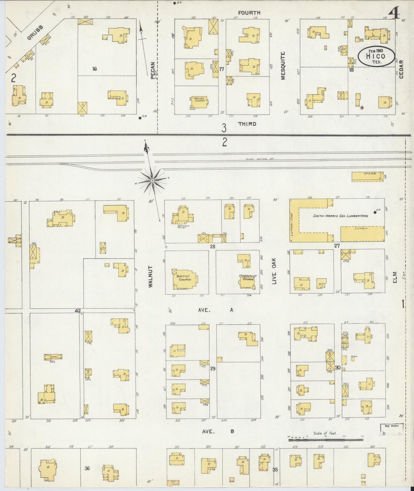 Sanborn Fire Insurance Map from Hico, Hamilton County, Texas (1903), Sheet #0004 - Historic Sanborn Fire Insurance Map Print, vintage old map wall art, antique decor, genealogy gift, Texas Texas map