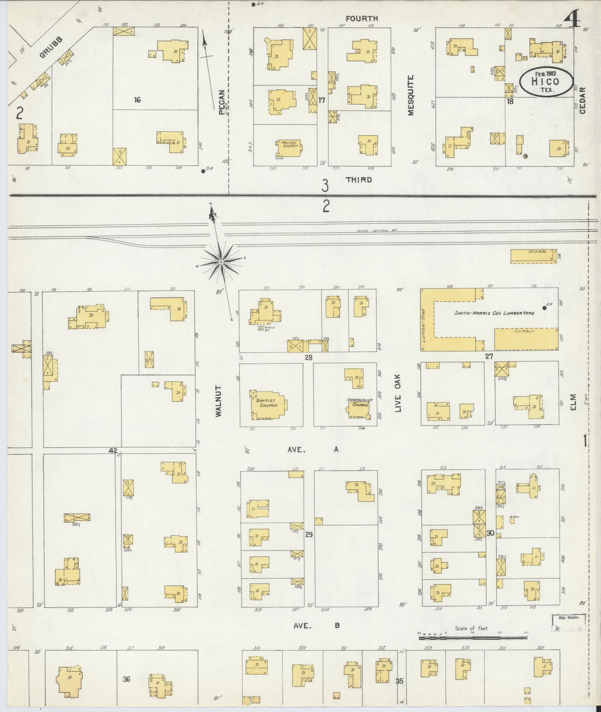 Sanborn Fire Insurance Map from Hico, Hamilton County, Texas (1903), Sheet #0004 - Historic Sanborn Fire Insurance Map Print, vintage old map wall art, antique decor, genealogy gift, Texas Texas map