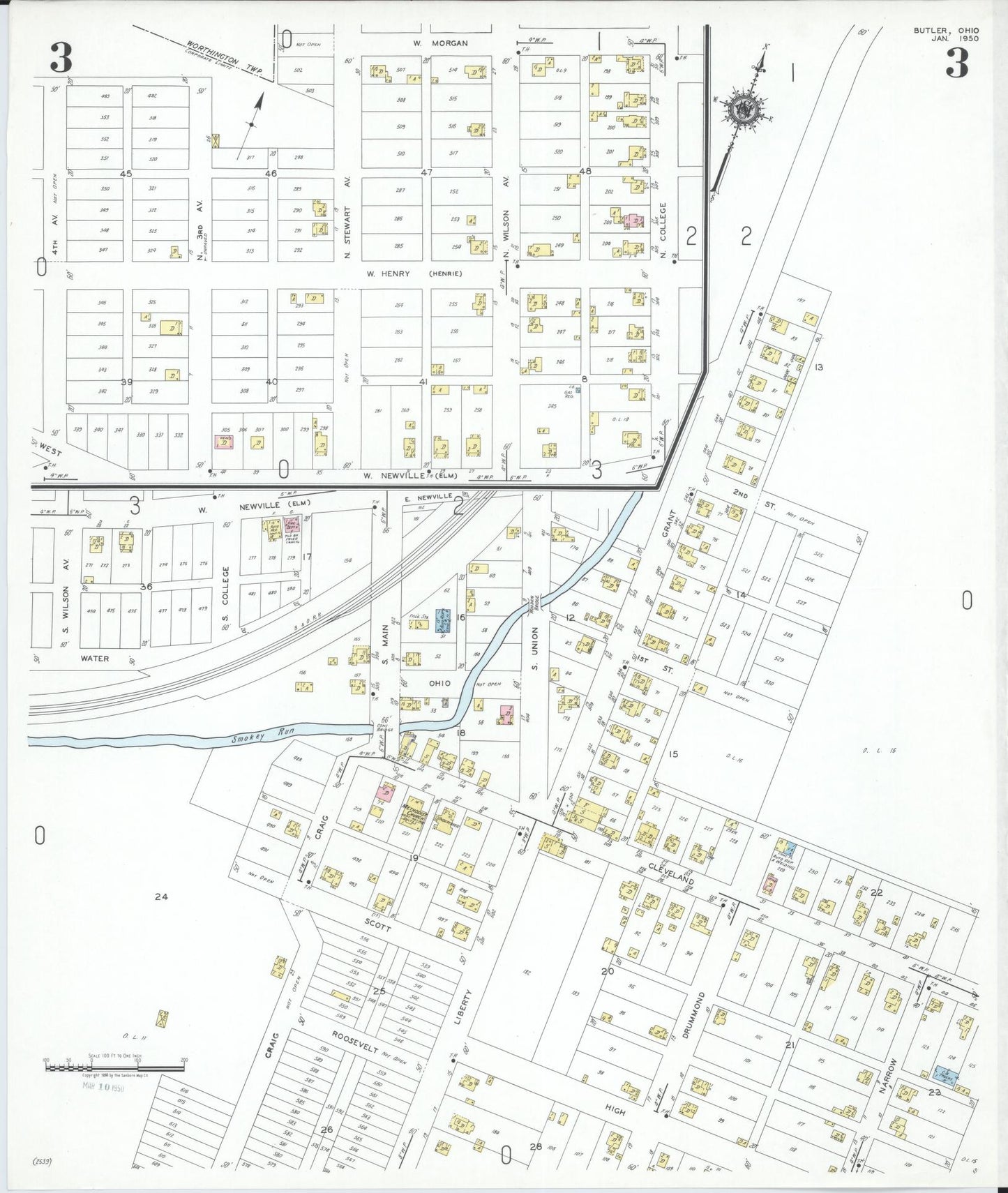 Sanborn Fire Insurance Map from Butler, Richland County, Ohio (1950), Sheet #0003 - Complete Map Set gallery image, historic Sanborn map, vintage wall art, Ohio Ohio