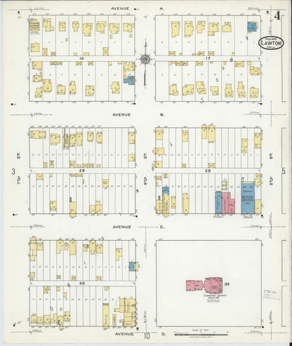 Sanborn Fire Insurance Map from Lawton, Comanche County, Oklahoma (1918), Sheet #0004 - Complete Map Set gallery image, historic Sanborn map, vintage wall art, Oklahoma Oklahoma