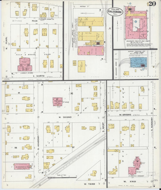 Sanborn Fire Insurance Map from Galesburg, Knox County, Illinois (1906), Sheet #0020 - Historic Sanborn Fire Insurance Map Print, vintage old map wall art, antique decor, genealogy gift, Illinois Illinois map