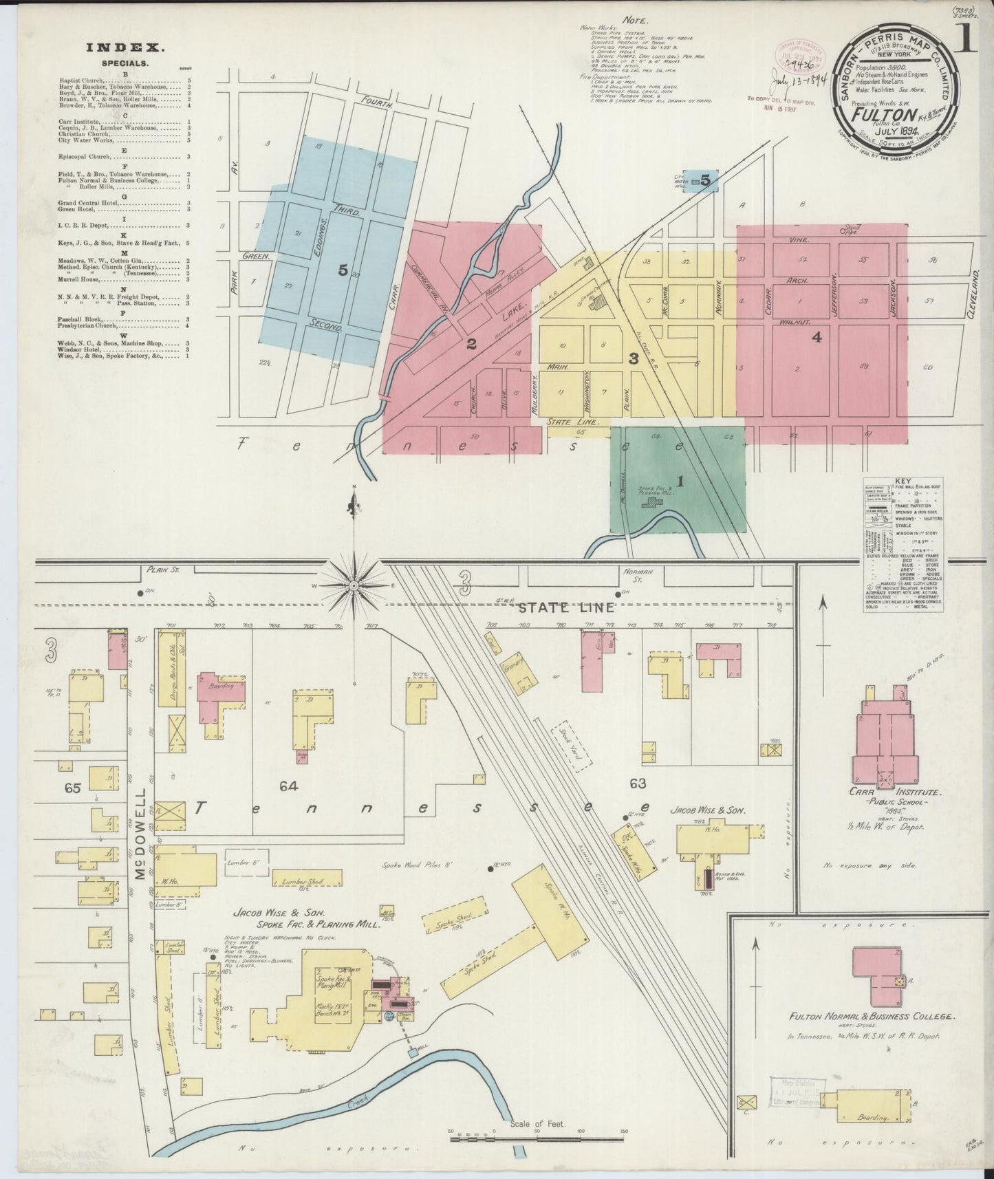 Sanborn Fire Insurance Map from Fulton, Fulton County, Kentucky (1894), Sheet #0001 - Historic Sanborn Fire Insurance Map Print, vintage old map wall art, antique decor, genealogy gift, Kentucky Kentucky map