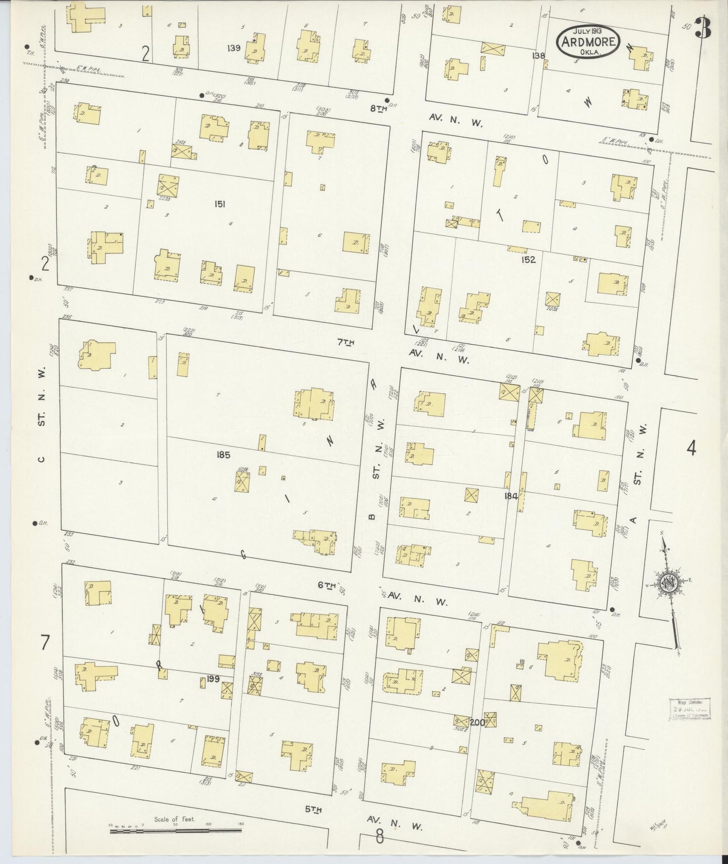 Sanborn Fire Insurance Map from Ardmore, Carter County, Oklahoma (1913), Sheet #0003 - Complete Map Set gallery image, historic Sanborn map, vintage wall art, Oklahoma Oklahoma