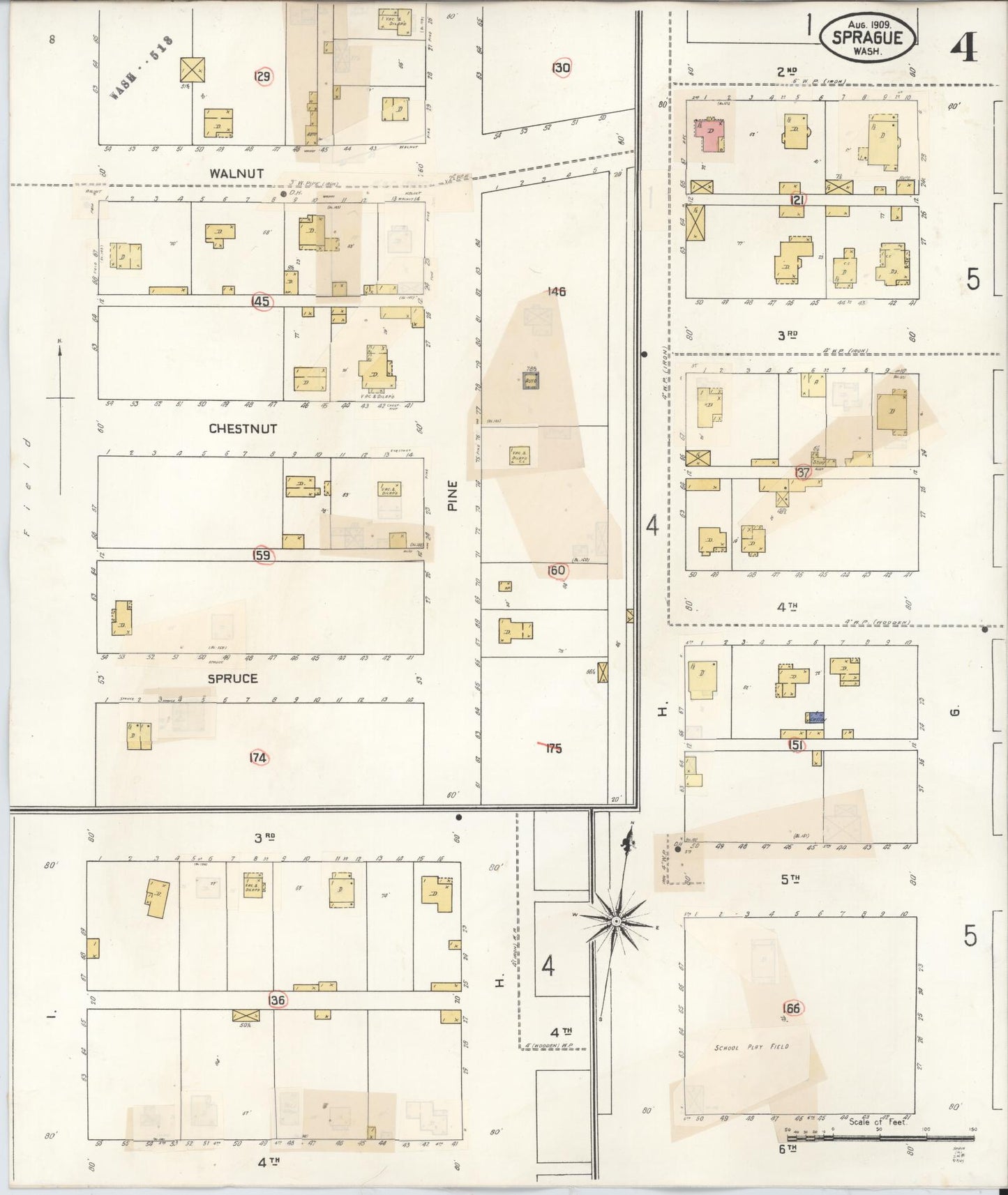 Sanborn Fire Insurance Map from Sprague, Lincoln County, Washington (1943), Sheet #0004 - Complete Map Set gallery image, historic Sanborn map, vintage wall art, Washington Washington