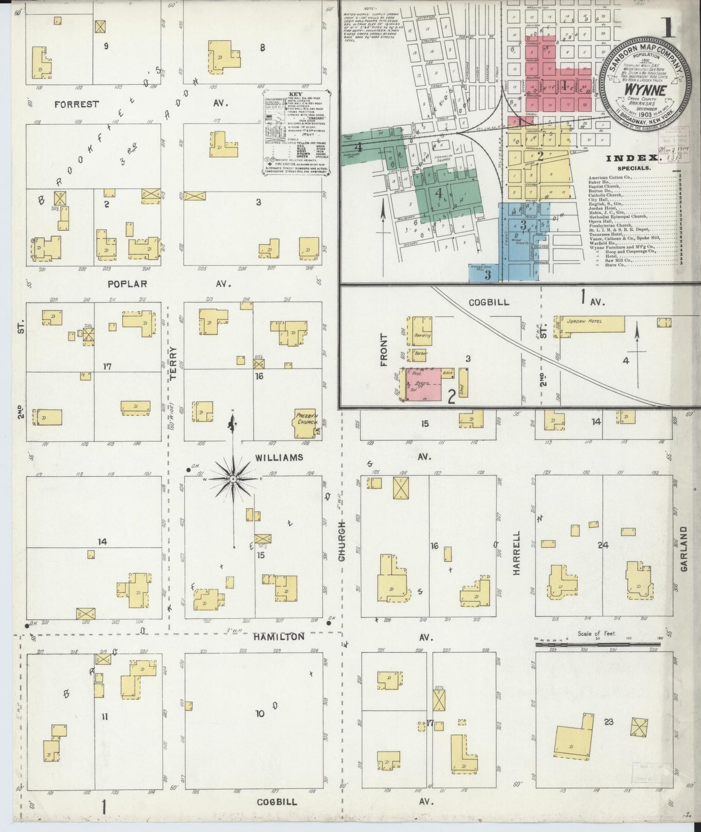Sanborn Fire Insurance Map from Wynne, Cross County, Arkansas. (1903) – Historic Sanborn Fire Insurance Map Print