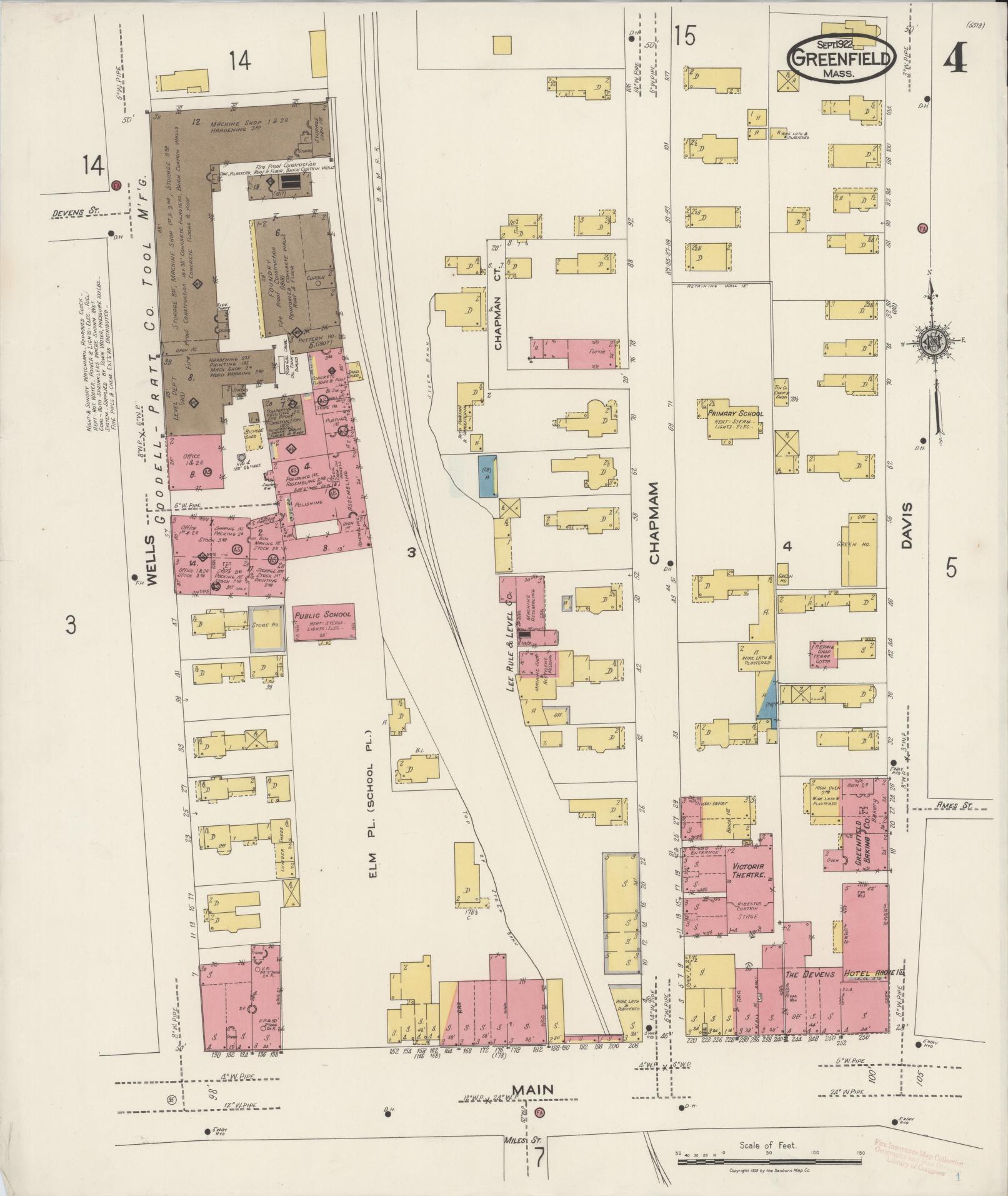 Sanborn Fire Insurance Map from Greenfield, Franklin County, Massachusetts (1922), Sheet #0004 - Complete Map Set gallery image, historic Sanborn map, vintage wall art, Massachusetts Massachusetts