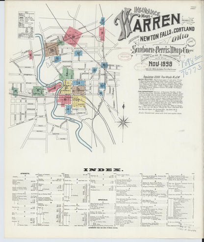 Sanborn Fire Insurance Map from Warren, Trumbull County, Ohio (1898), Sheet #0001 - Historic Sanborn Fire Insurance Map Print, vintage old map wall art, antique decor, genealogy gift, Ohio Ohio map