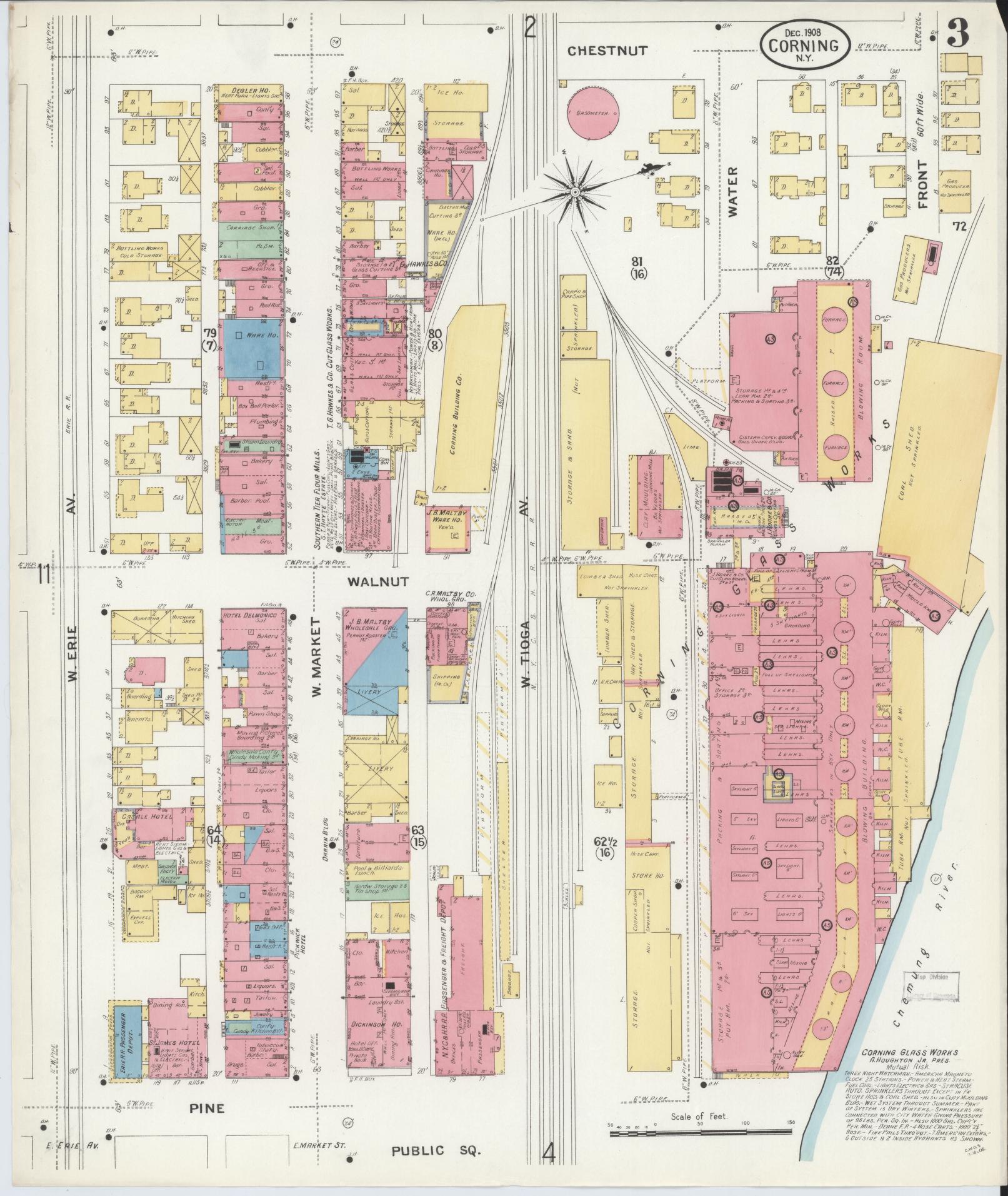 Sanborn Fire Insurance Map from Corning, Steuben County, New York (1908), Sheet #0003 - Complete Map Set gallery image, historic Sanborn map, vintage wall art, New York New York