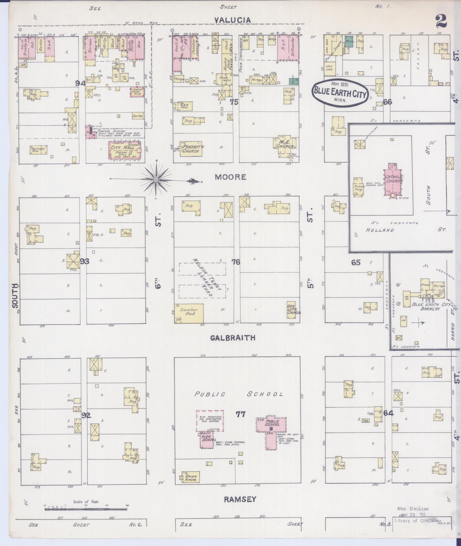Sanborn Fire Insurance Map from Blue Earth, Faribault County, Minnesota (1891), Sheet #0002 - Complete Map Set gallery image, historic Sanborn map, vintage wall art, Minnesota Minnesota