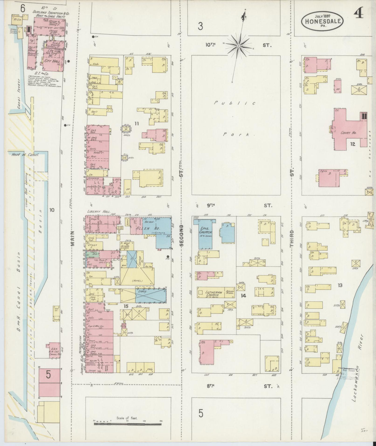 Sanborn Fire Insurance Map from Honesdale, Wayne County, Pennsylvania (1897), Sheet #0004 - Historic Sanborn Fire Insurance Map Print, vintage old map wall art, antique decor, genealogy gift, Pennsylvania Pennsylvania map