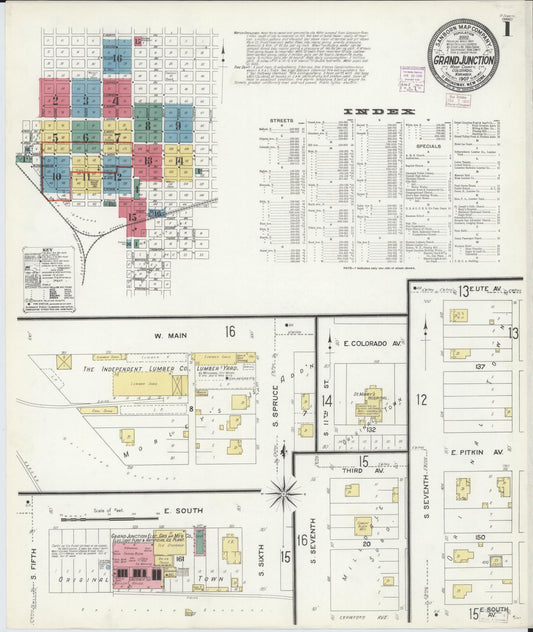 Sanborn Fire Insurance Map from Grand Junction, Mesa County, Colorado (1907), Sheet #0001 - Complete Map Set gallery image, historic Sanborn map, vintage wall art, Colorado Colorado