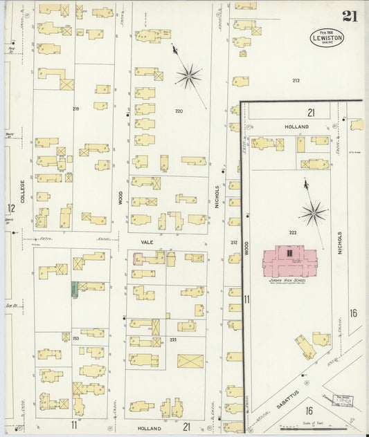 Sanborn Fire Insurance Map from Lewiston, Androscoggin County, Maine (1908), Sheet #0021 - Historic Sanborn Fire Insurance Map Print, vintage old map wall art, antique decor, genealogy gift, Maine Maine map