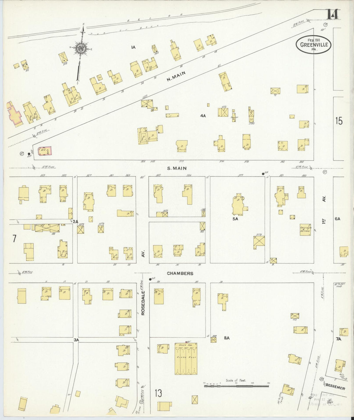 Sanborn Fire Insurance Map from Greenville, Mercer County, Pennsylvania (1911), Sheet #0014 - Historic Sanborn Fire Insurance Map Print, vintage old map wall art, antique decor, genealogy gift, Pennsylvania Pennsylvania map