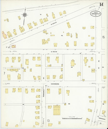 Sanborn Fire Insurance Map from Greenville, Mercer County, Pennsylvania (1911), Sheet #0014 - Historic Sanborn Fire Insurance Map Print, vintage old map wall art, antique decor, genealogy gift, Pennsylvania Pennsylvania map