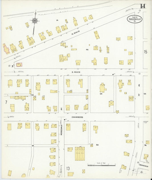 Sanborn Fire Insurance Map from Greenville, Mercer County, Pennsylvania (1911), Sheet #0014 - Historic Sanborn Fire Insurance Map Print, vintage old map wall art, antique decor, genealogy gift, Pennsylvania Pennsylvania map