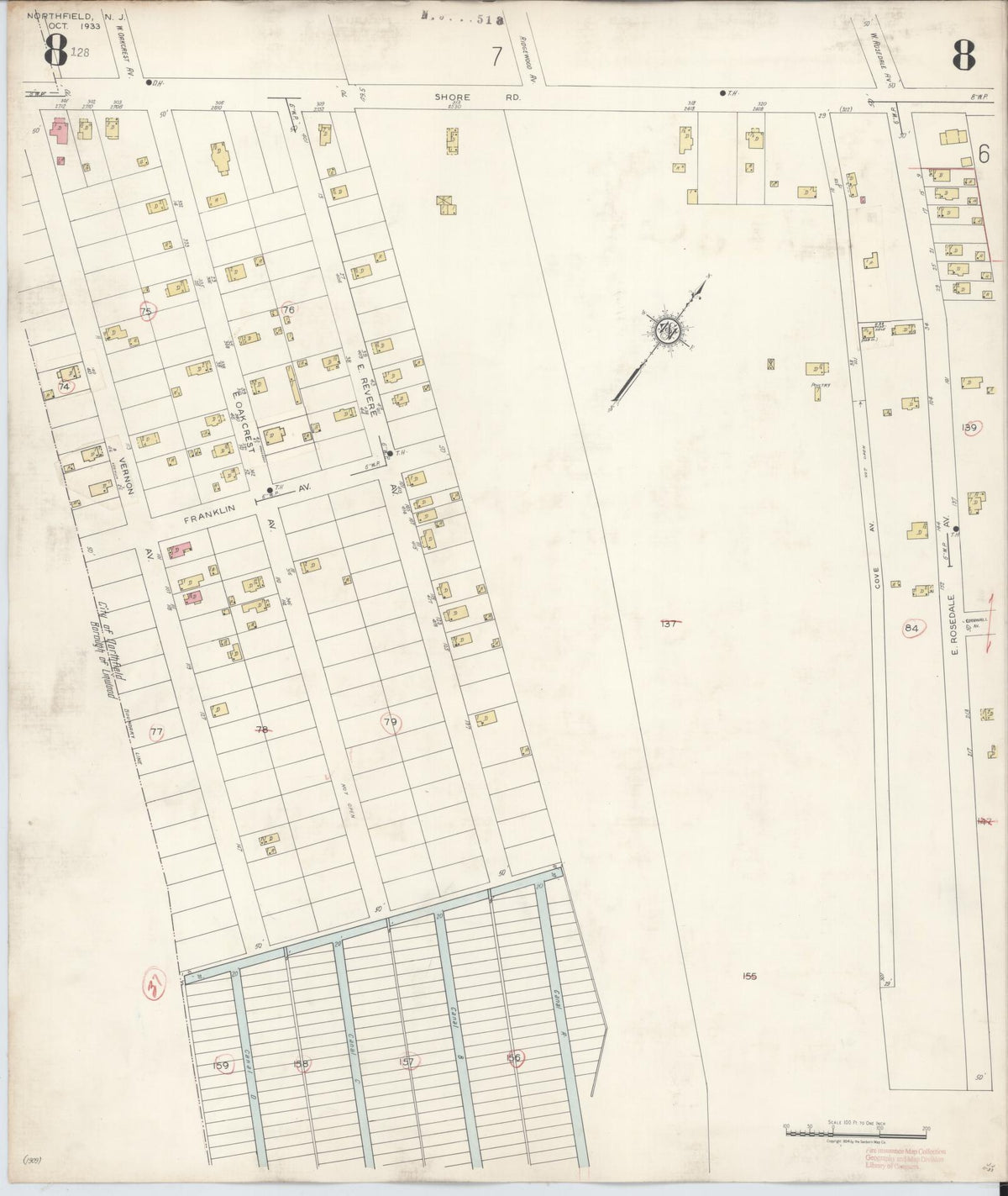 Sanborn Fire Insurance Map from Northfield, Atlantic County, New Jersey (1942), Sheet #0008 - Historic Sanborn Fire Insurance Map Print, vintage old map wall art, antique decor, genealogy gift, New Jersey New Jersey map