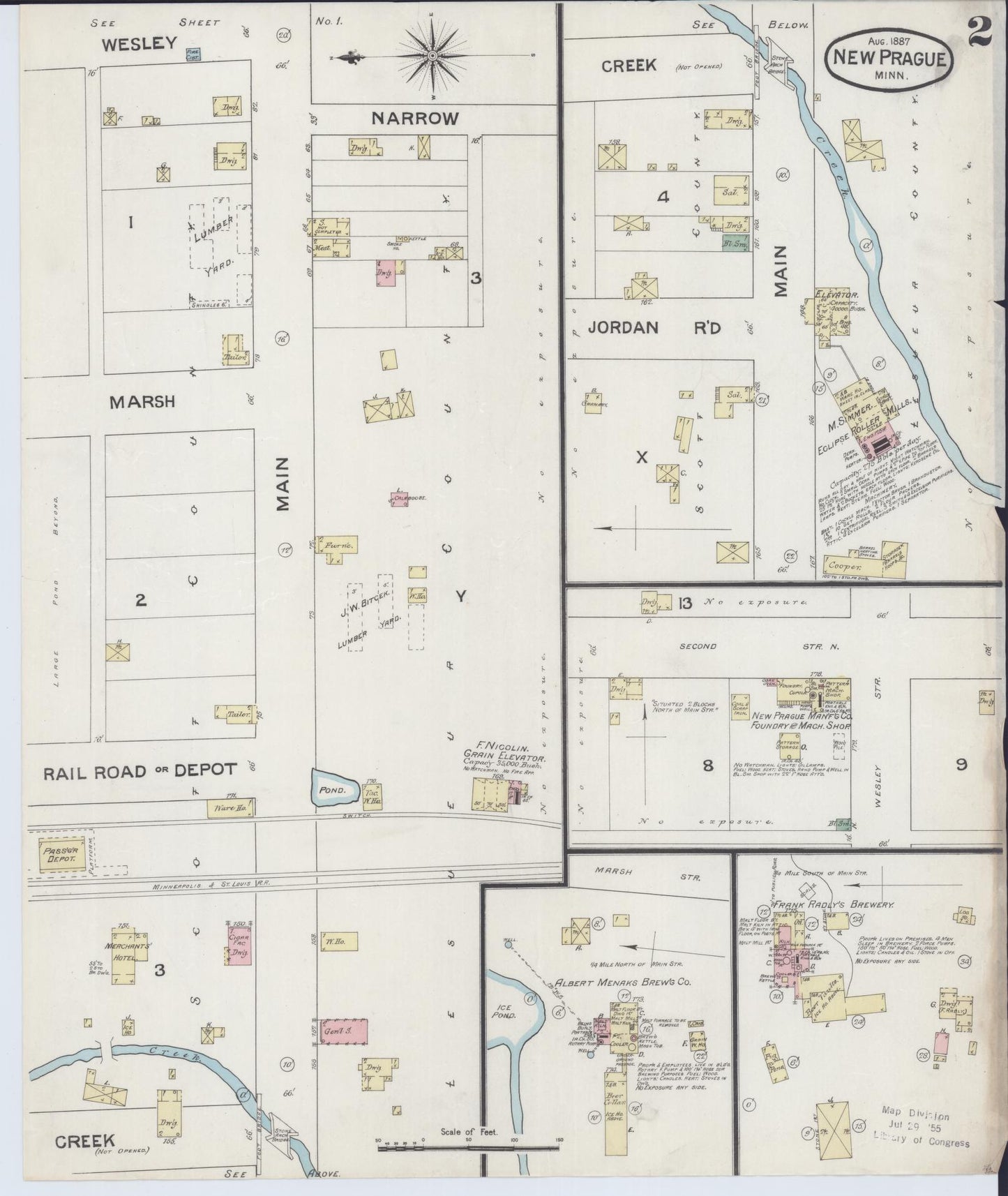Sanborn Fire Insurance Map from New Prague, Scott And Le Sueur, Minnesota (1887), Sheet #0002 - Historic Sanborn Fire Insurance Map Print, vintage old map wall art, antique decor, genealogy gift, Minnesota Minnesota map