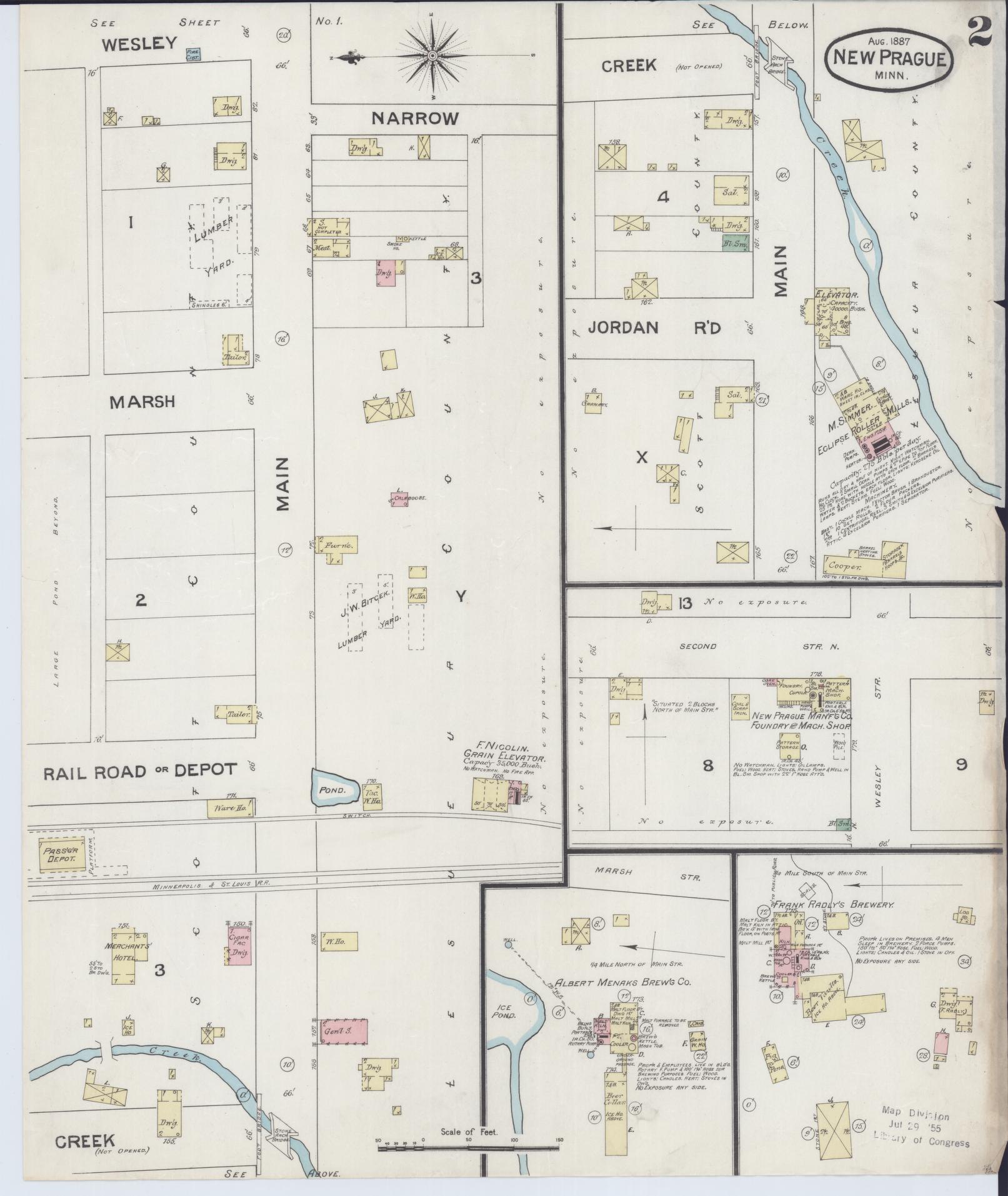 Sanborn Fire Insurance Map from New Prague, Scott And Le Sueur, Minnesota (1887), Sheet #0002 - Historic Sanborn Fire Insurance Map Print, vintage old map wall art, antique decor, genealogy gift, Minnesota Minnesota map