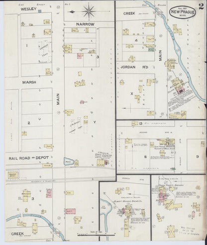 Sanborn Fire Insurance Map from New Prague, Scott And Le Sueur, Minnesota (1887), Sheet #0002 - Historic Sanborn Fire Insurance Map Print, vintage old map wall art, antique decor, genealogy gift, Minnesota Minnesota map